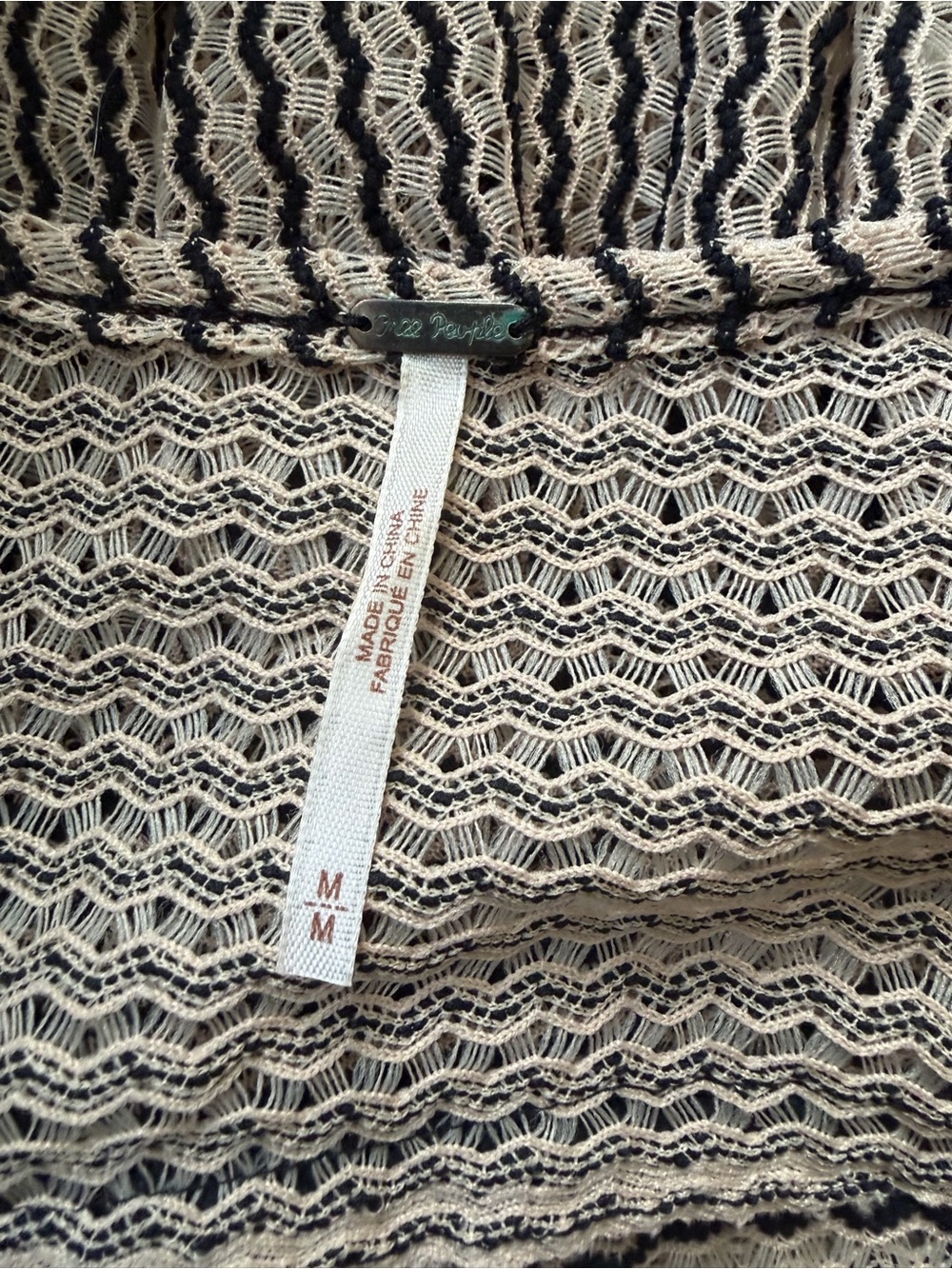 Free People Black & Taupe Crochet Lace Peplum Tank, Open Back, M - Picture 2 of 6